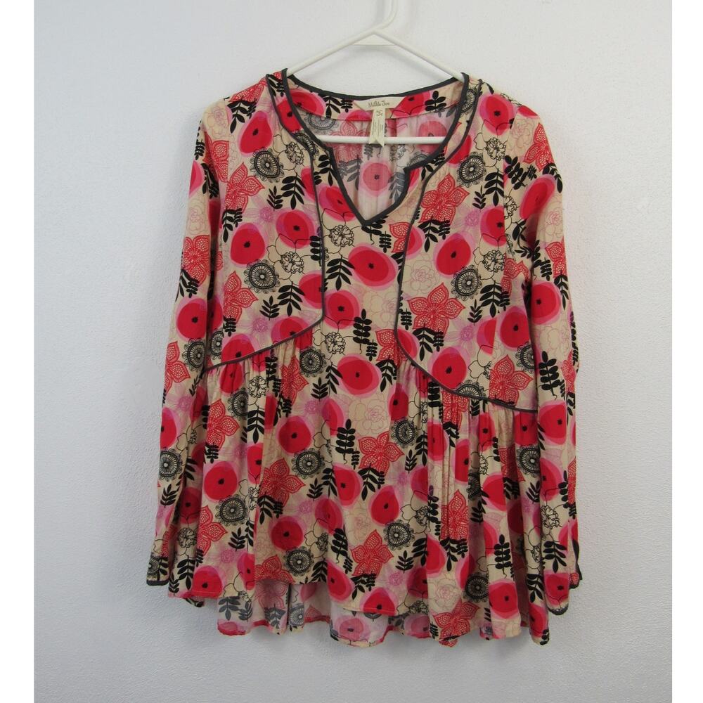 Matilda Jane Small Mistletoe Magic Make Believe Tunic Peasant Top Red Floral